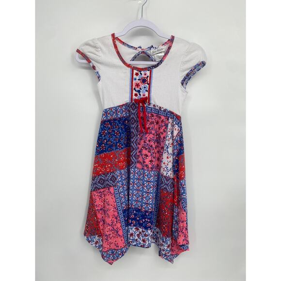 Jona Michelle Patchwork Dress Asymmetrical Hem Short Sleeve girls 8 - Picture 1 of 7